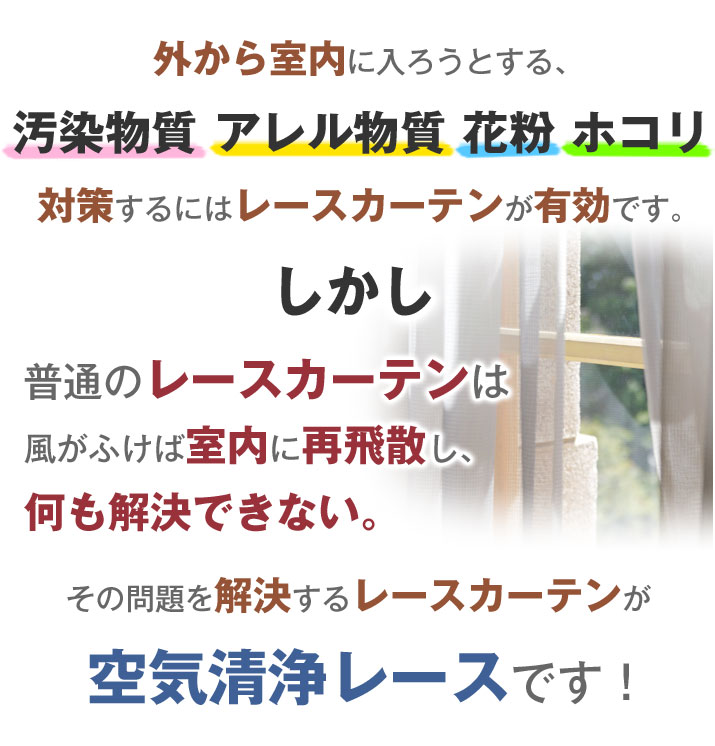 外から室内に入ろうとする空気の汚れを解決する空気清浄レース 外から室内に入ろうとする空気の汚れを解決する空気清浄レース