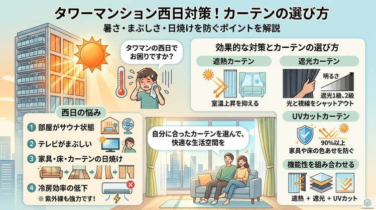 タワーマンションの西日対策｜暑さ・まぶしさ・家具の日焼けを防ぐカーテン選び