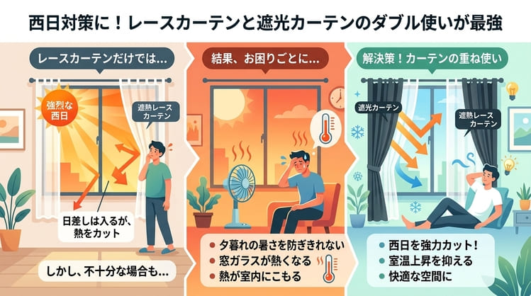 西日対策に！レースカーテンと遮光カーテンのダブル使いが最強