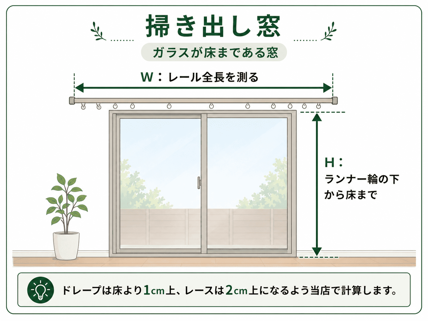 ガラスが床まである掃き出し窓の採寸方法